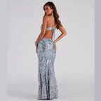 V-Neck Sequined Party Dress