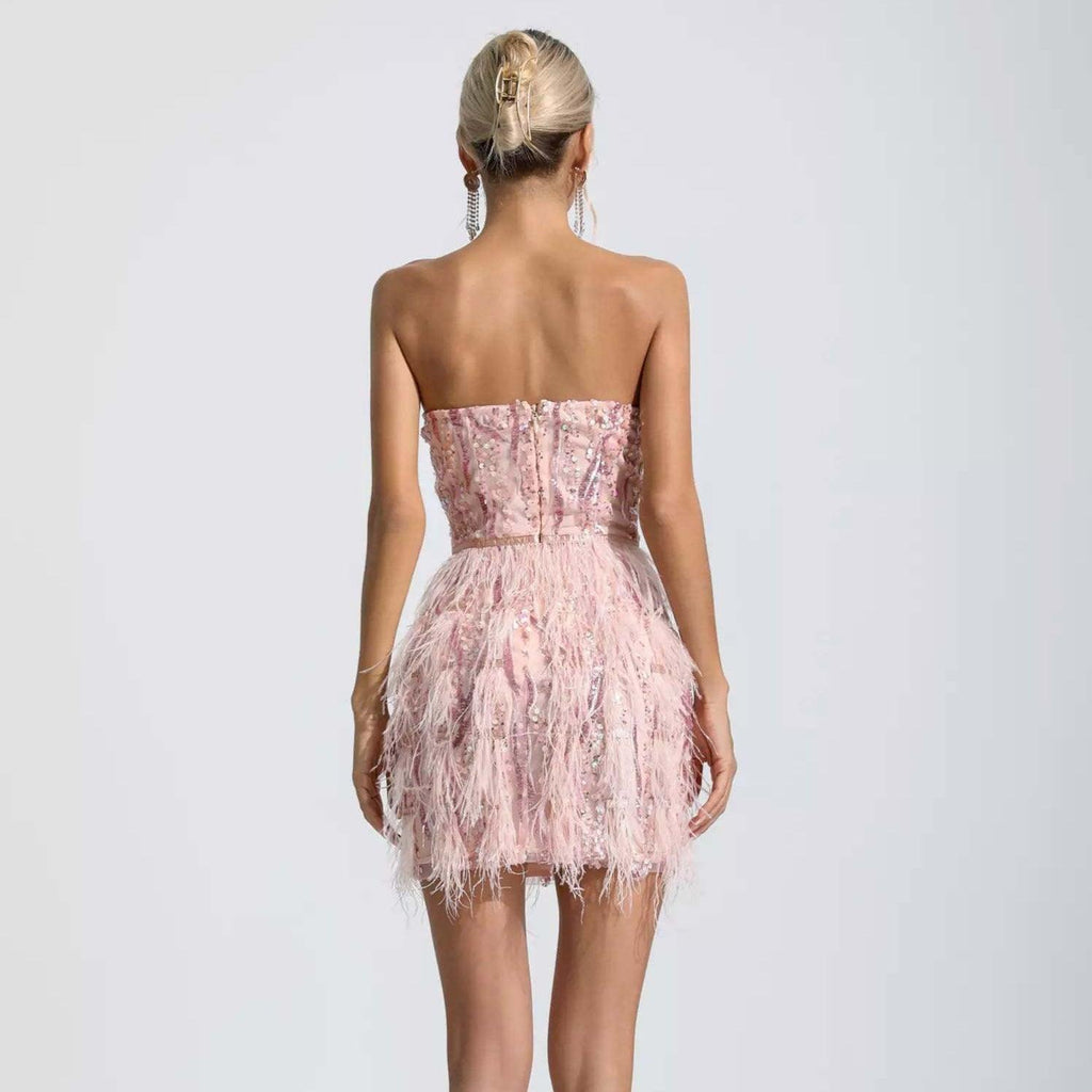 Envious Lies Sequin Feather Fringe Mini Dress