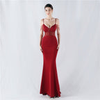 Evening Dress Waist Tight Boning Corset Beaded Rhinestone Cocktail Performance Host Evening Dress