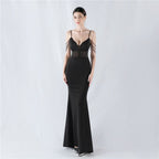 Evening Dress Waist Tight Boning Corset Beaded Rhinestone Cocktail Performance Host Evening Dress