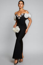 Evian Off Shoulder Flower Bandage Maxi Dress