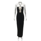 Exquisite Rhinestone Halter Slim Fit Bandage Split Dress Socialite Dinner Catwalk Dress