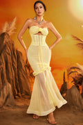Solalf Yellow Embroidered 3D Flower Maxi Dress