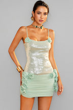 Jackade Sequin Strapless 3D Flower Mini Dress