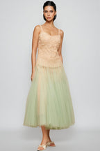 Ylane Halter Mesh Puff Maxi Dress