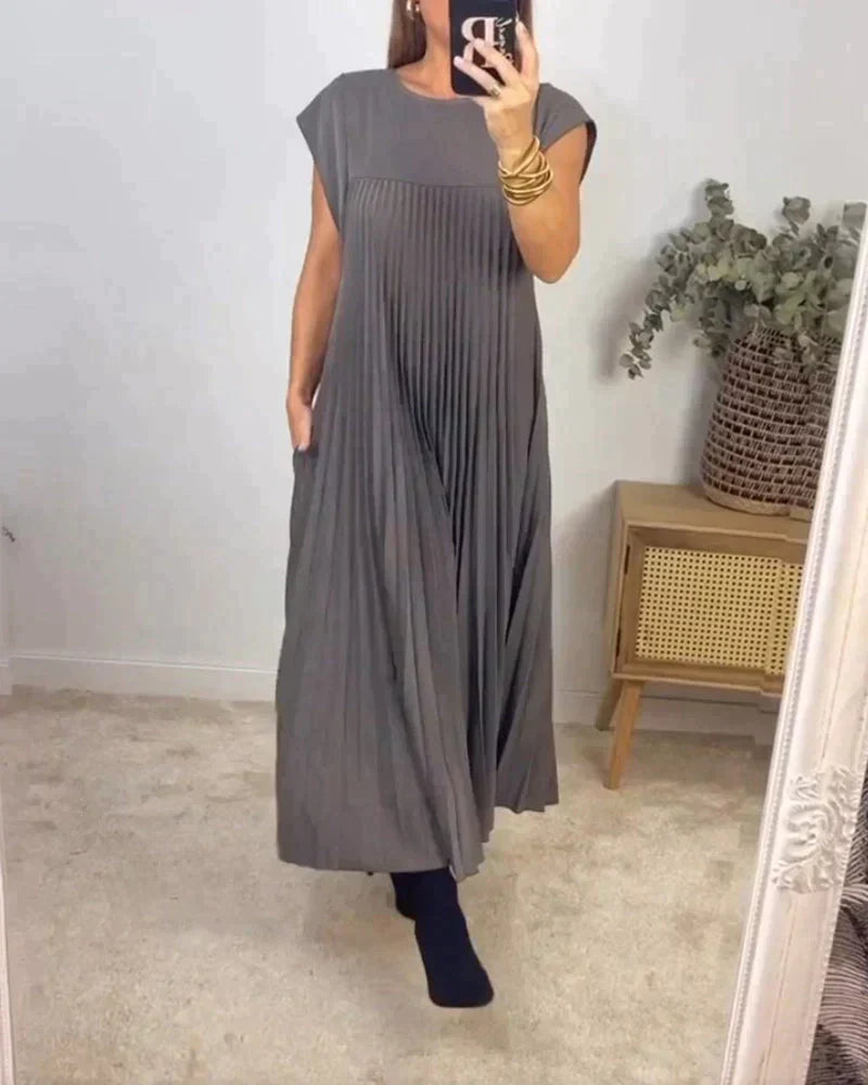 Aldina Elevated Sleeveless Dress with Pleats Designer Edit