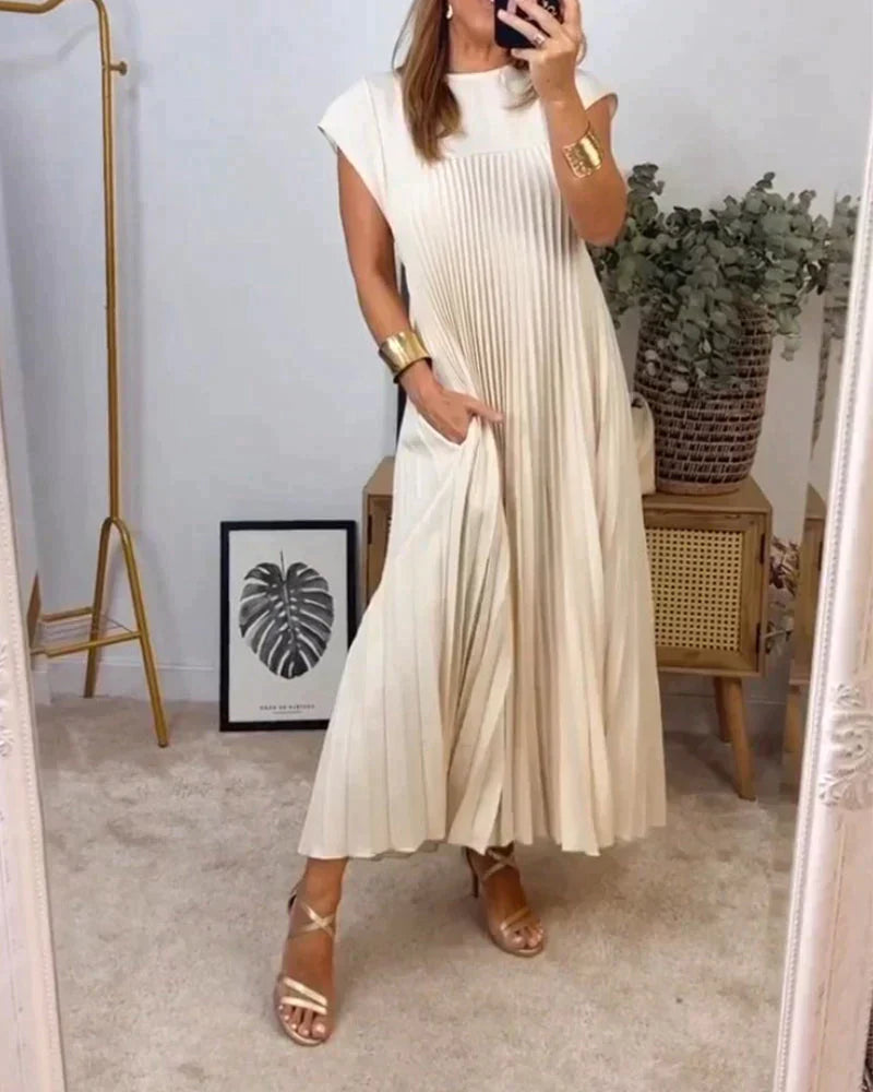 Aldina Elevated Sleeveless Dress with Pleats Designer Edit