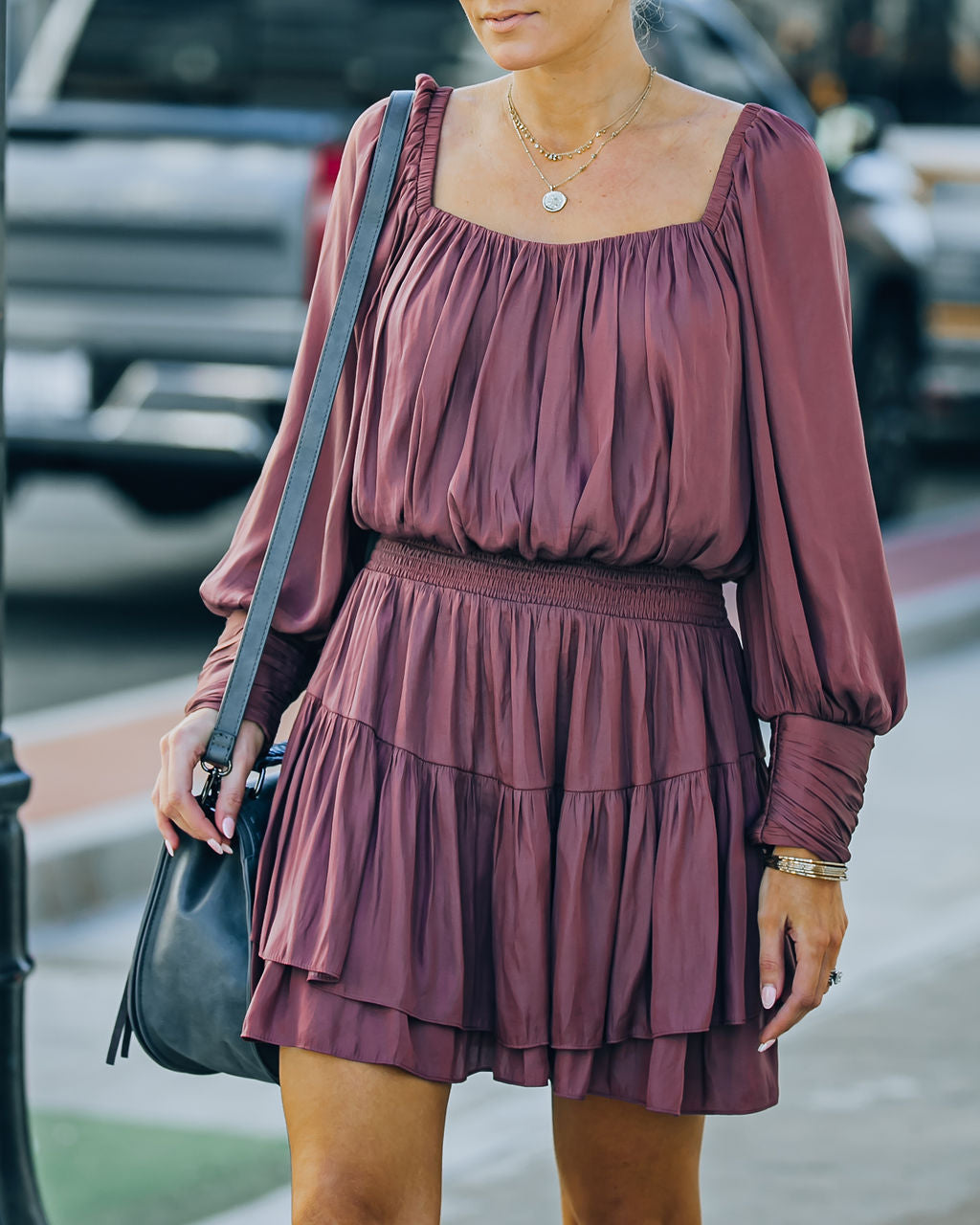 Ayla Smocked Ruffle Mini Dress Dark Mauve FINAL