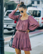 Ayla Smocked Ruffle Mini Dress Dark Mauve FINAL
