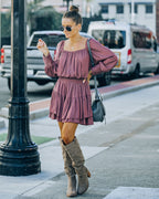 Ayla Smocked Ruffle Mini Dress Dark Mauve FINAL