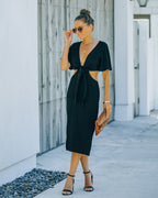 Jenner Linen Blend Tie Front Cutout Midi Dress Black FINAL
