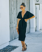 Jenner Linen Blend Tie Front Cutout Midi Dress Black FINAL