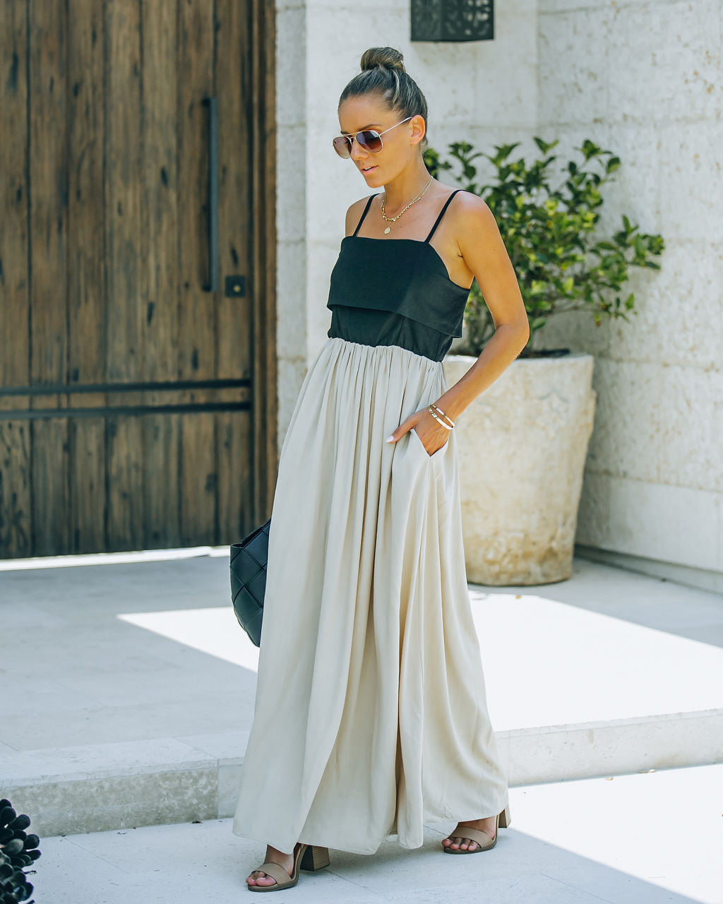 Marcellus Pocketed Colorblock Maxi Dress Black Nude
