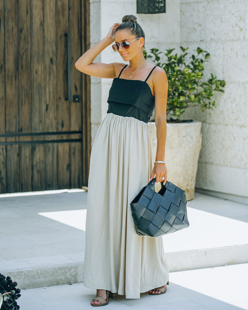 Marcellus Pocketed Colorblock Maxi Dress Black Nude