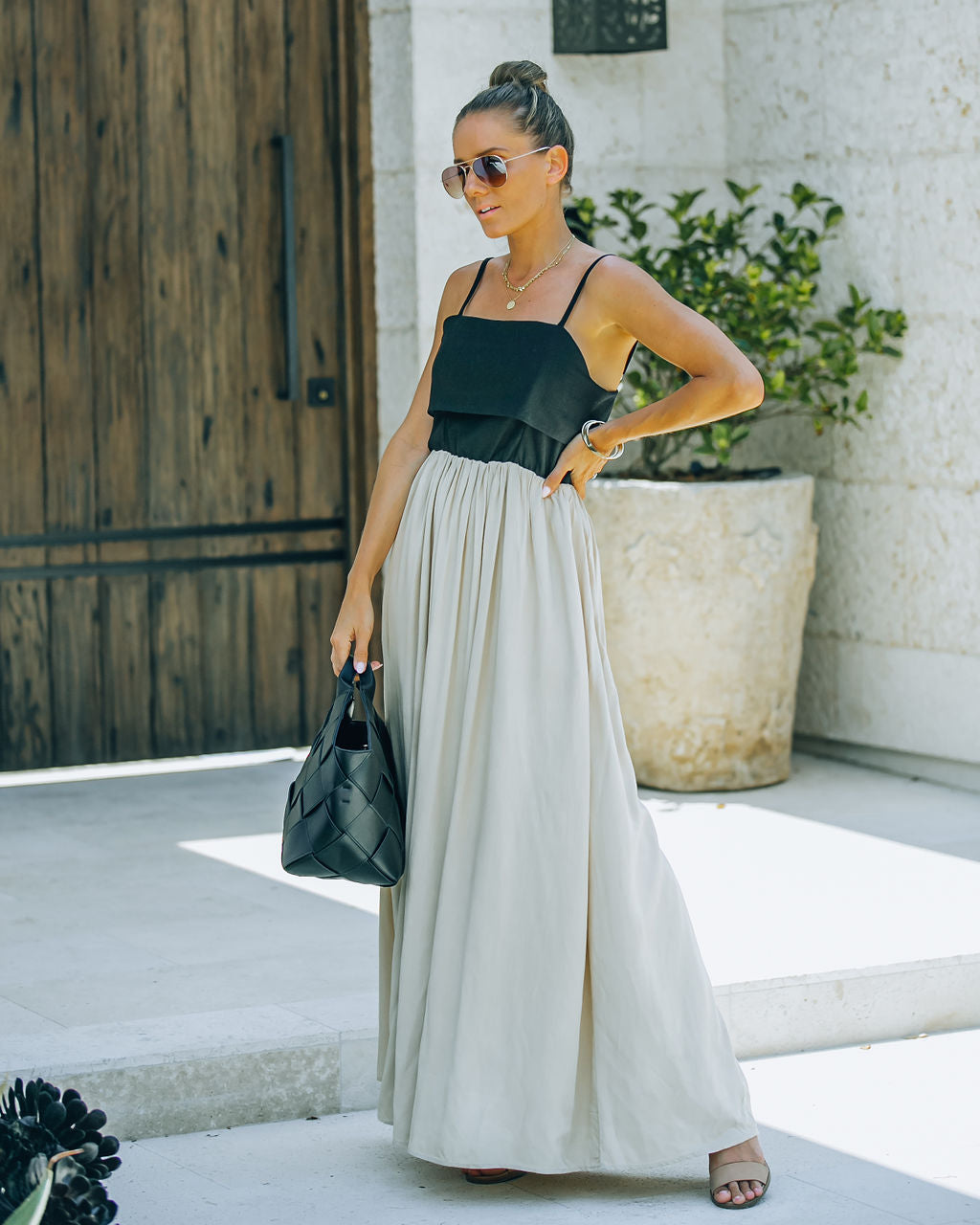 Marcellus Pocketed Colorblock Maxi Dress Black Nude