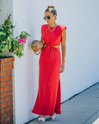 Sweet Escape Cutout Twist Knit Maxi Dress Red