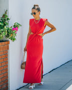 Sweet Escape Cutout Twist Knit Maxi Dress Red