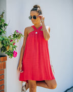 Hot Fun Linen Blend Halter Dress Hot Pink