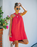 Hot Fun Linen Blend Halter Dress Hot Pink