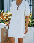 Lakeshore Linen Blend Puff Sleeve Dress Ivory