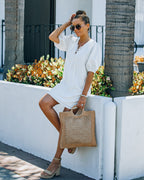 Lakeshore Linen Blend Puff Sleeve Dress Ivory