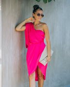Brava Satin One Shoulder Drape Dress Paradise Pink FINAL