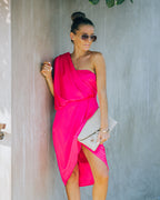 Brava Satin One Shoulder Drape Dress Paradise Pink FINAL