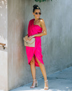 Brava Satin One Shoulder Drape Dress Paradise Pink FINAL