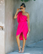 Brava Satin One Shoulder Drape Dress Paradise Pink FINAL