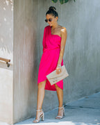Brava Satin One Shoulder Drape Dress Paradise Pink FINAL