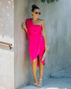 Brava Satin One Shoulder Drape Dress Paradise Pink FINAL