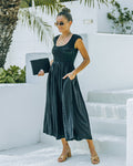 Naite Pocketed Smocked Midi Dress Black