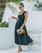 Naite Pocketed Smocked Midi Dress Black