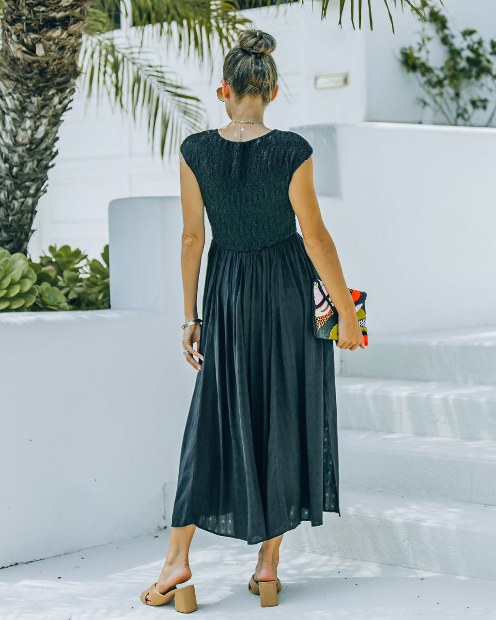 Naite Pocketed Smocked Midi Dress Black