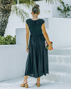 Naite Pocketed Smocked Midi Dress Black