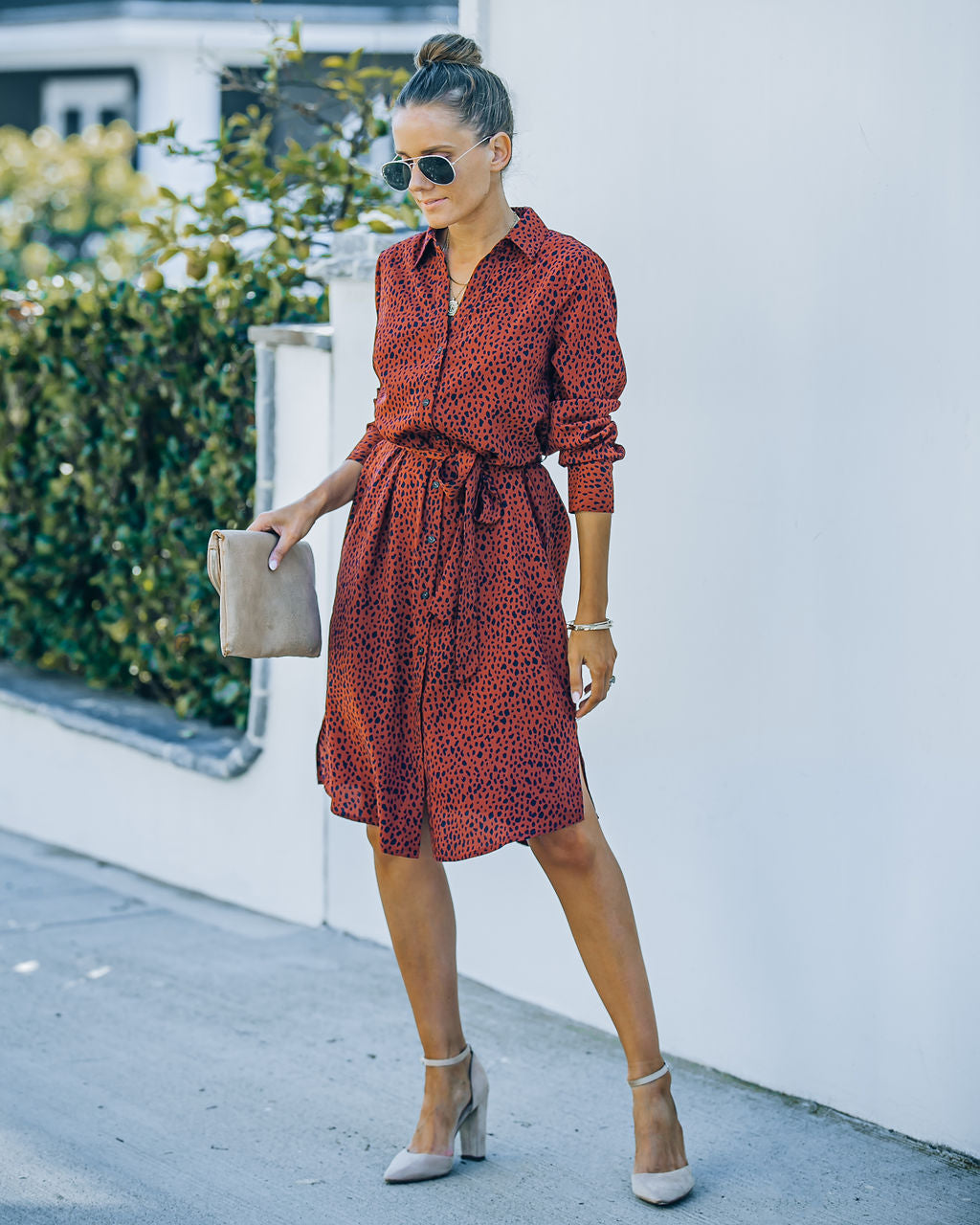 Bubby Printed Button Down Midi Shirt Dress Rust FINAL