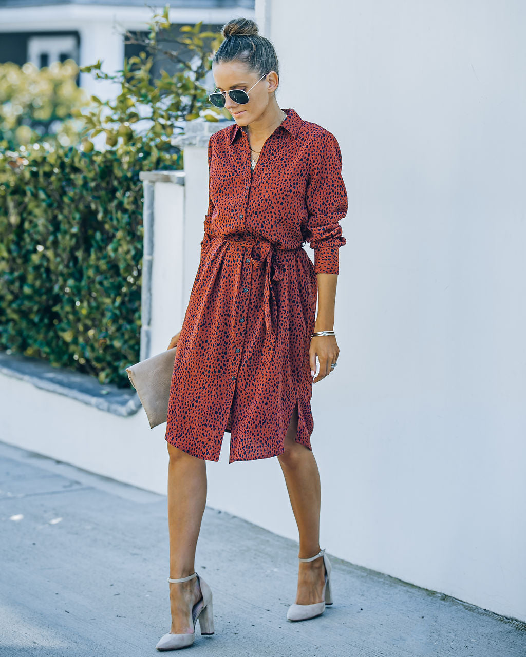 Bubby Printed Button Down Midi Shirt Dress Rust FINAL