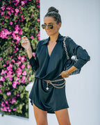 Solutions Satin Collared Drape Mini Dress Black