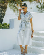 Francey Cotton Linen Blend Pocketed Midi Dress