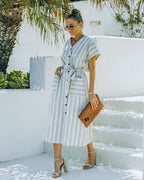 Francey Cotton Linen Blend Pocketed Midi Dress