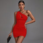 One Shoulder Sleeveless Cut Out Mini Bodycon Dress