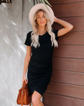 Francesca Short Sleeve Ruched Knit Dress Black