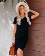 Francesca Short Sleeve Ruched Knit Dress Black