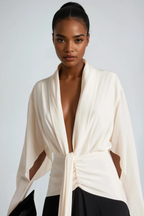 Faivish Tie Up Plunge Fringe Dress