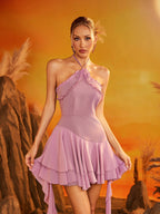 Halterneck Ruffle Mini Dress