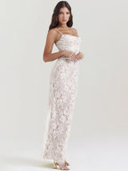 DressBetty - 2024 Spring New Double Layer Lace White Long Sleeve Floral Dress