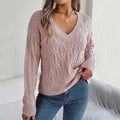 Fashion Solid Long Autumn Winter Casual Vneck Pullover Sweater