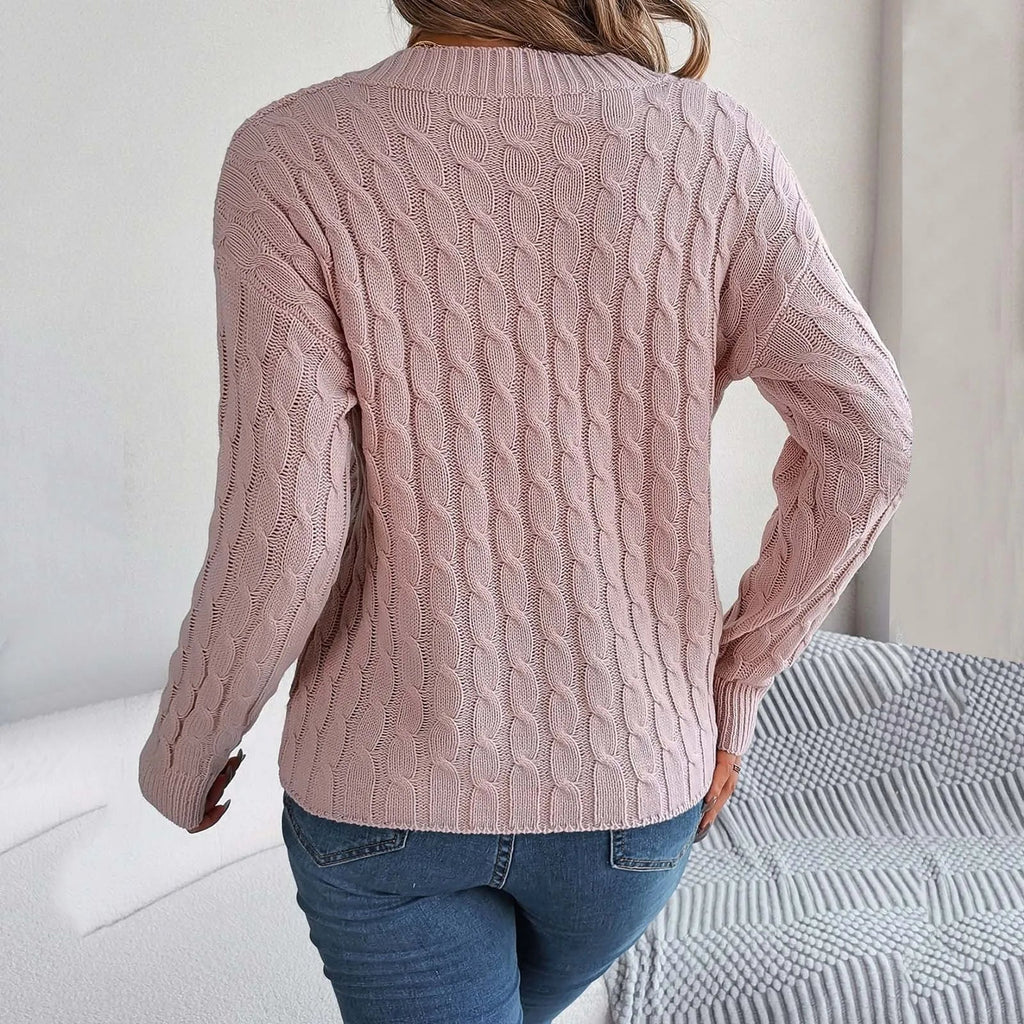 Fashion Solid Long Autumn Winter Casual Vneck Pullover Sweater