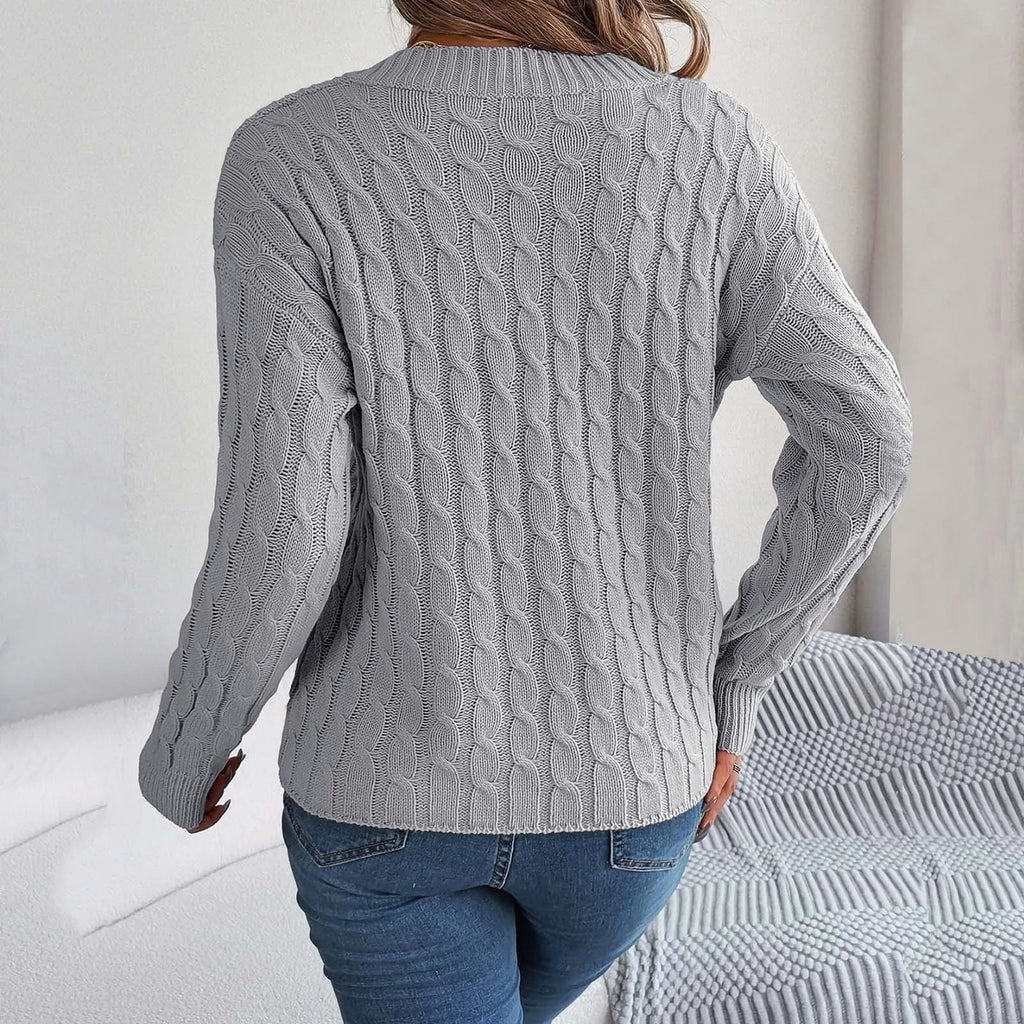 Fashion Solid Long Autumn Winter Casual Vneck Pullover Sweater