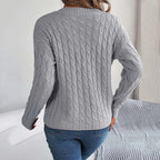Fashion Solid Long Autumn Winter Casual Vneck Pullover Sweater